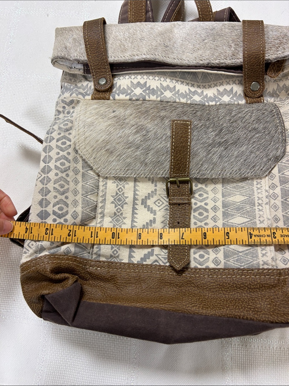 NWOT Myra Bag Cream and Brown Patterned Backpack with Fur Trim image 5